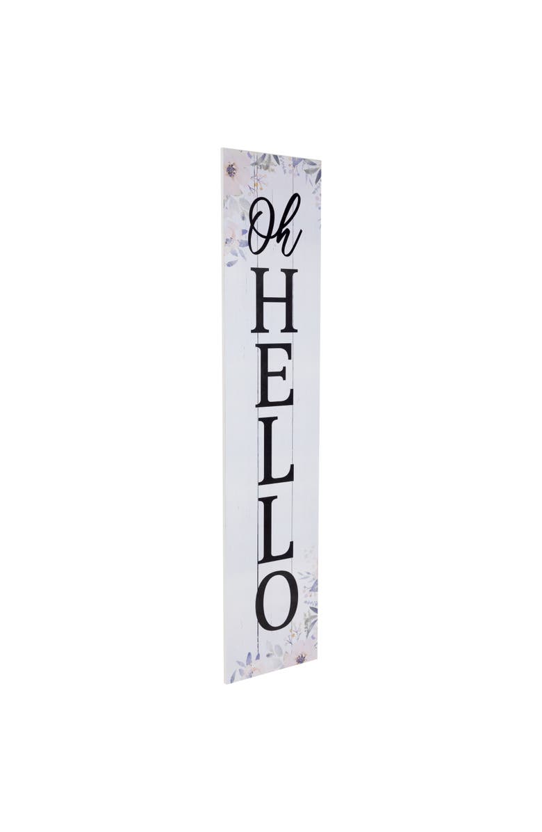 Northlight 36" Floral "Oh Hello" Wooden Porch Board Sign Decoration, Alternate, color, White
