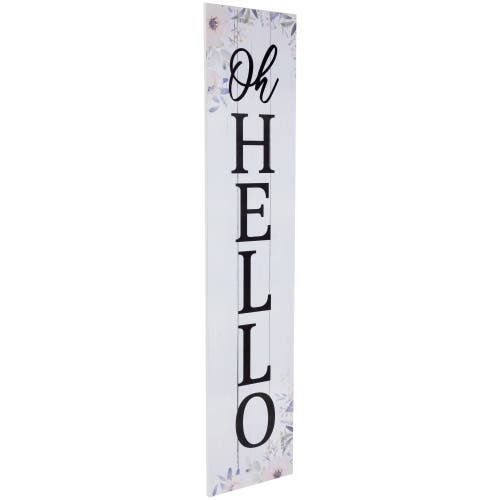Northlight 36" Floral "oh Hello" Wooden Porch Board Sign Decoration In White