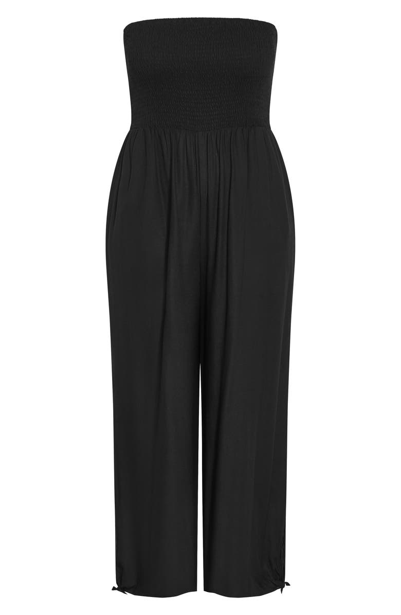 City Chic Ally Smocked Strapless Wide Leg Jumpsuit, Alternate, color, 