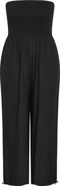 City Chic Ally Smocked Strapless Wide Leg Jumpsuit