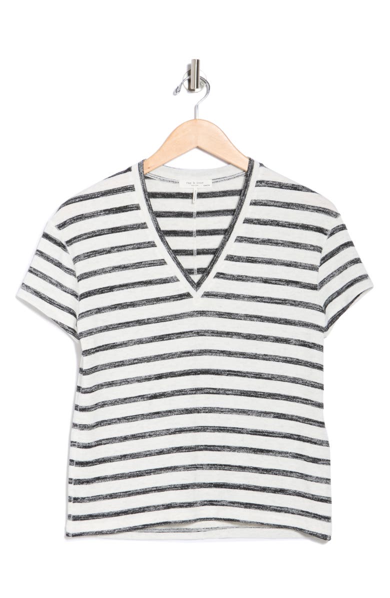 rag & bone The Knit Stripe V-Neck T-Shirt, Main, color, Earlgrey