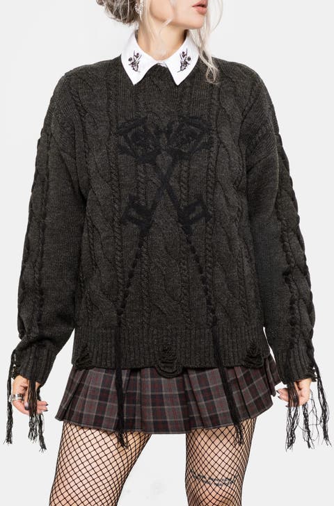 Skorn Skull Key Cable Knit Sweater