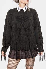 Disturbia Skorn Skull Key Cable Knit Sweater