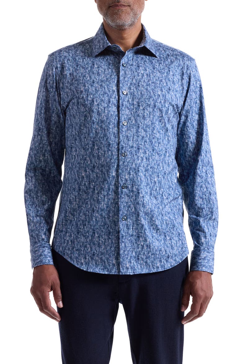 Jimmy OoohCotton® Abstract Print Button-Up Shirt, Main, color, COBALT