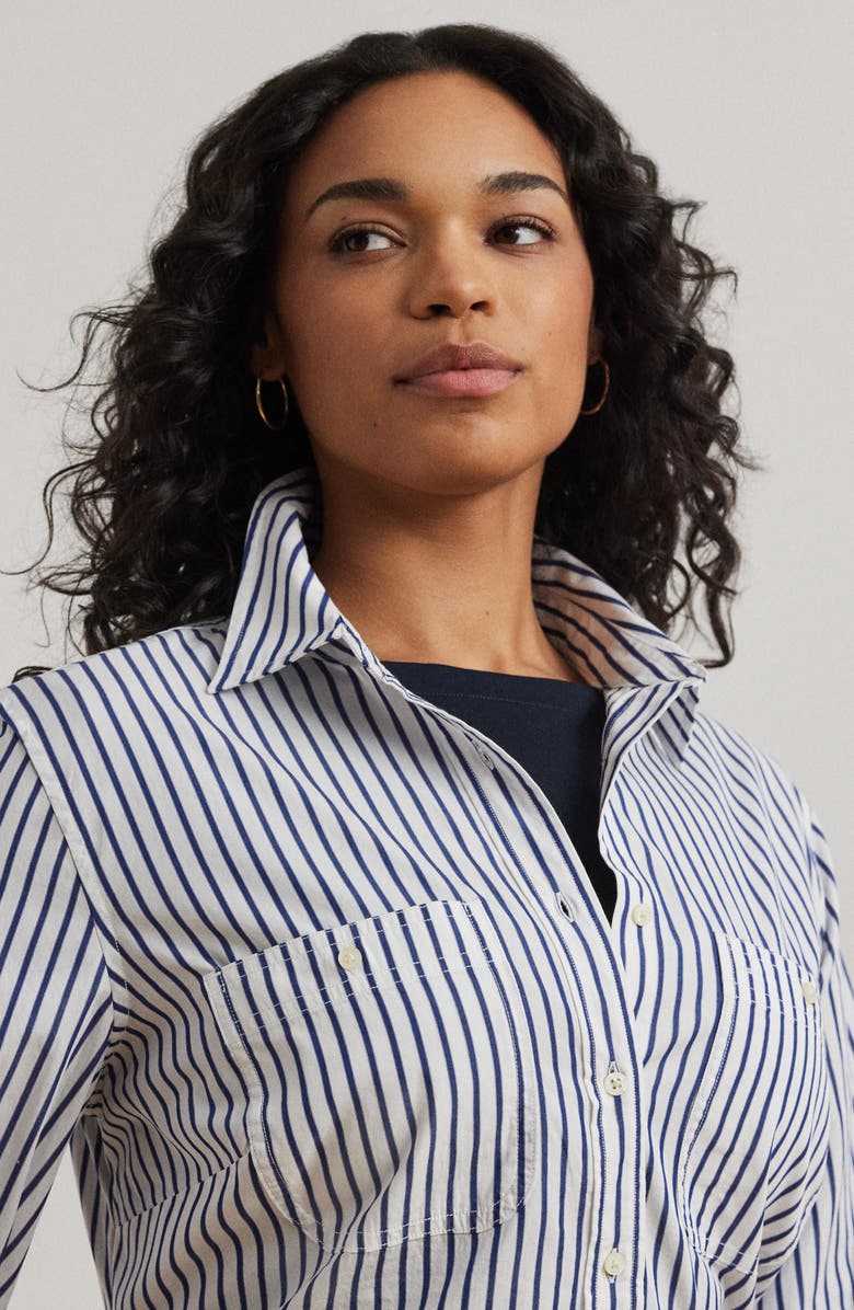 Lauren Ralph Lauren Rimnan Port Stripe Button-Up Shirt, Alternate, color, White/ Indigo