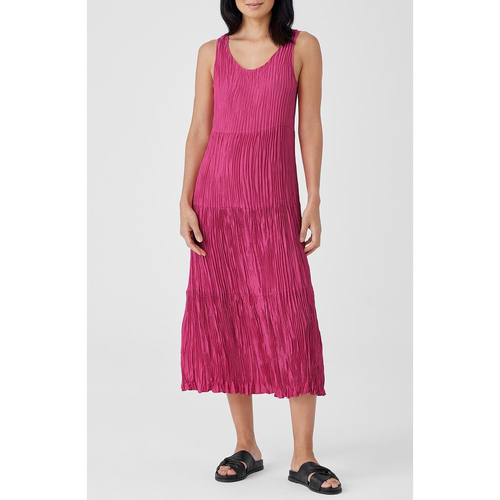 Eileen Fisher Crushed Silk Tiered Dress In Geranium In Geranium