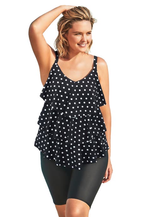 Longer-Length Tiered-Ruffle Tankini Top (Plus)