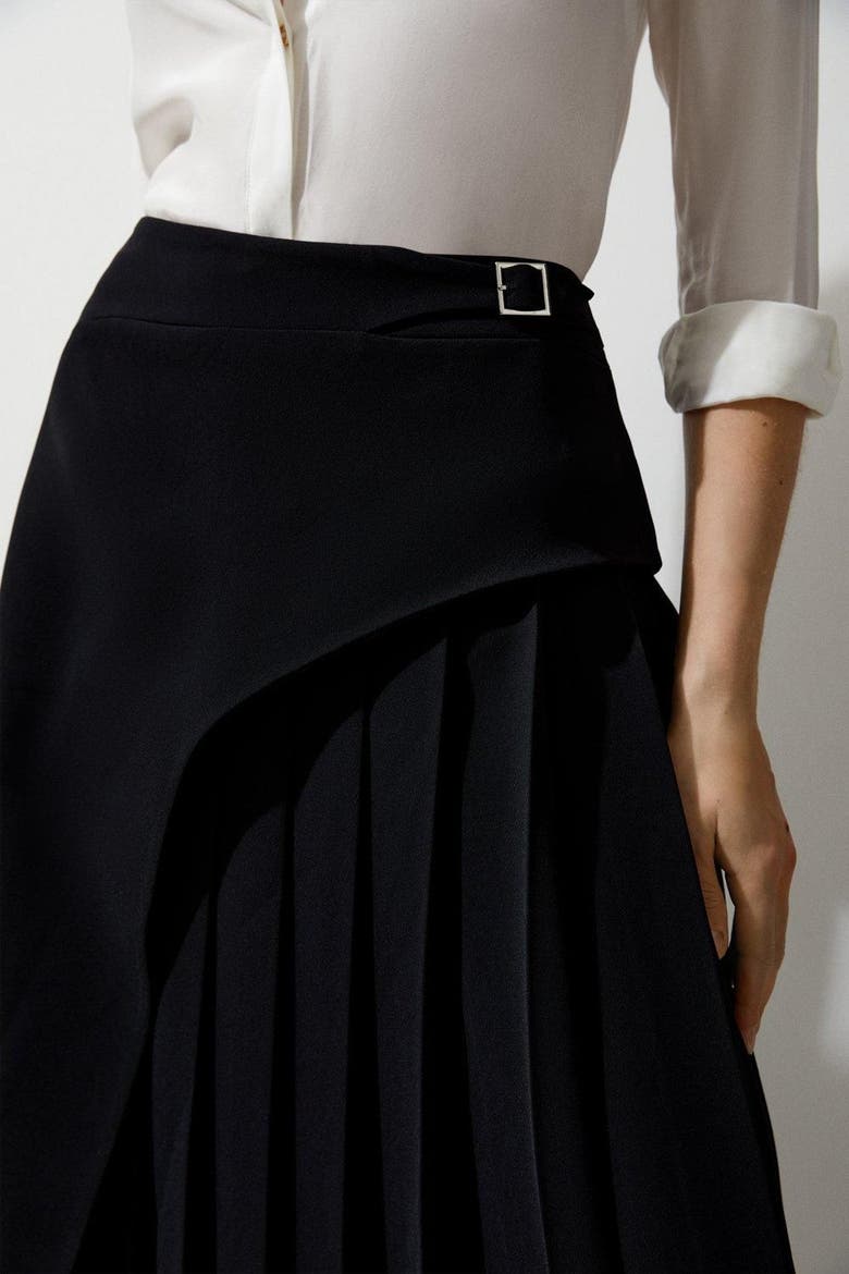 Buckle Detail Pleated Midi Skirt, Alternate, color, Black