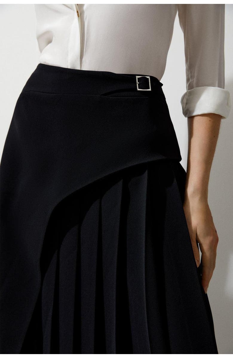 Karen Millen Buckle Detail Pleated Midi Skirt, Alternate, color, Black