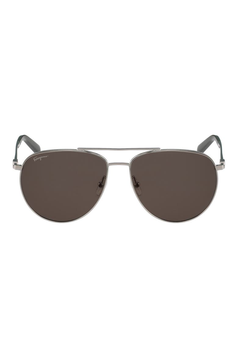 60mm Aviator Sunglasses, Main, color, SILVER