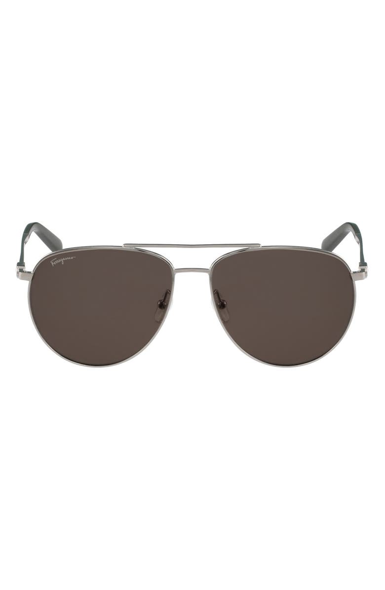 FERRAGAMO 60mm Aviator Sunglasses, Main, color, Silver
