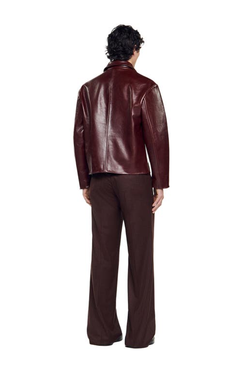 Sandro Zip-up Leather Jacket In Brown