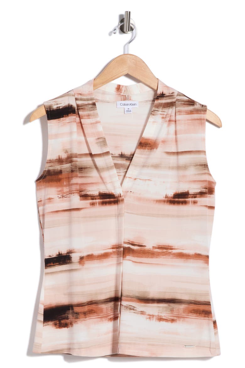 V-Neck Sleeveless Top, Alternate, color, ADOBE MULTI
