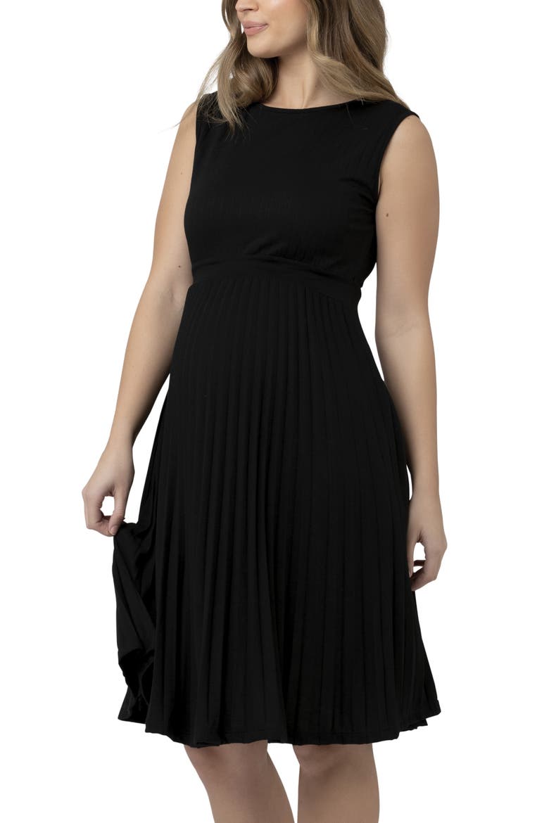 Knife Pleat Dress - Round Neck, Main, color, Black