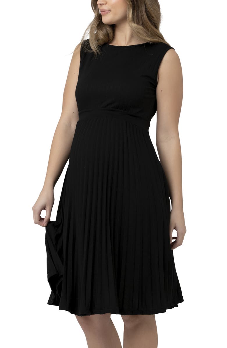 Ripe Maternity Knife Pleat Dress - Round Neck, Main, color, Black