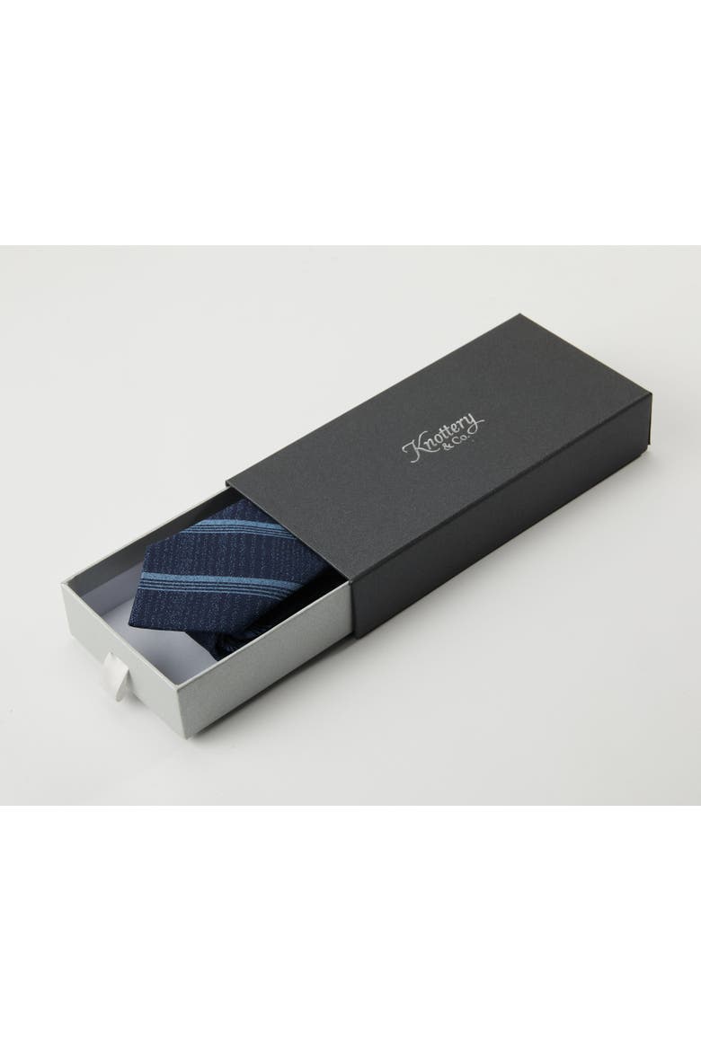Triple-Striped Silk Jacquard Tie, Alternate, color, Navy