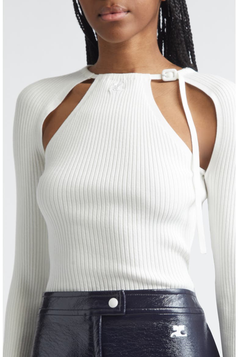 Cutout Ribbed Sweater, Alternate, color, HERITAGE WHITE
