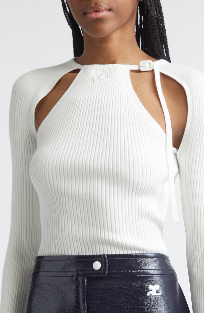 Courrèges Cutout Ribbed Sweater, Alternate, color, Heritage White