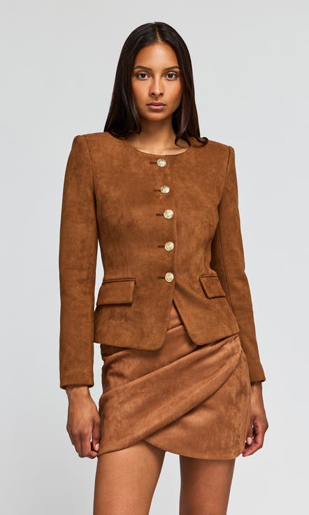 Flynn Vegan Suede Collarless Jacket