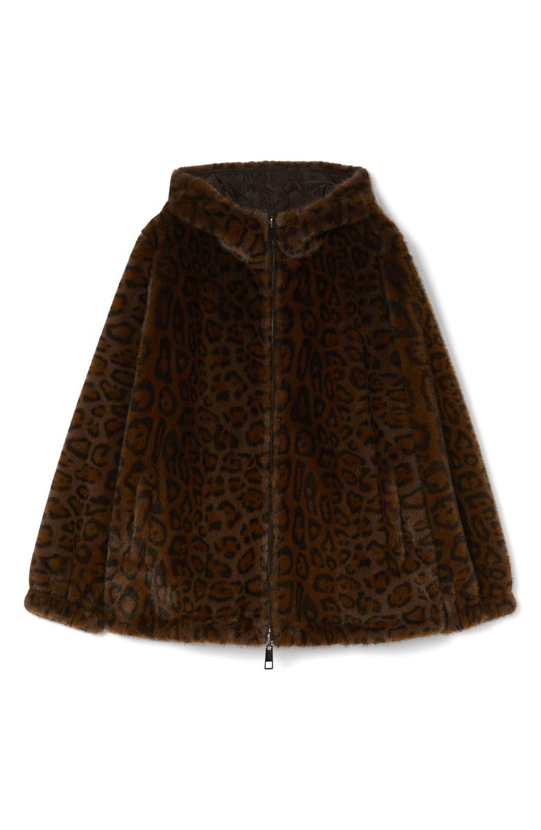 Marina Rinaldi King Reversible Faux Fur Hooded Coat, Alternate, color, Chocolate