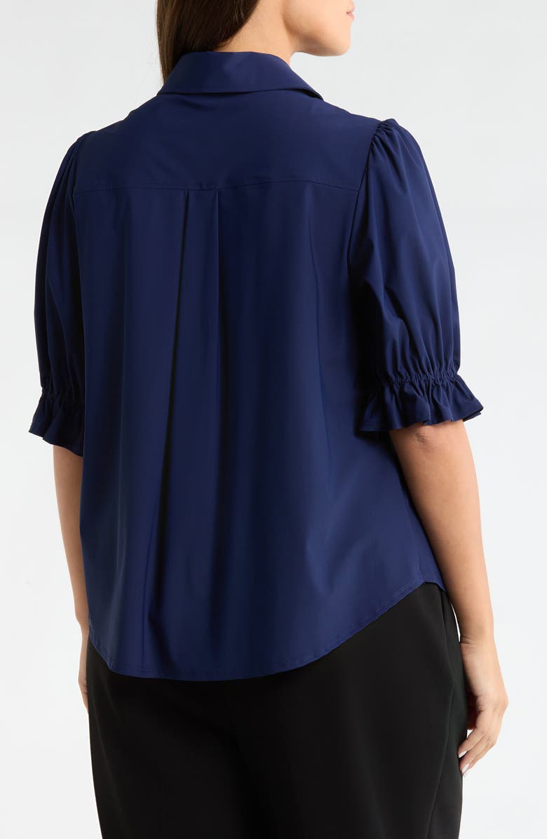 Liverpool Los Angeles Puff Sleeve Knit Snap-Up Shirt, Alternate, color, Navy Ink