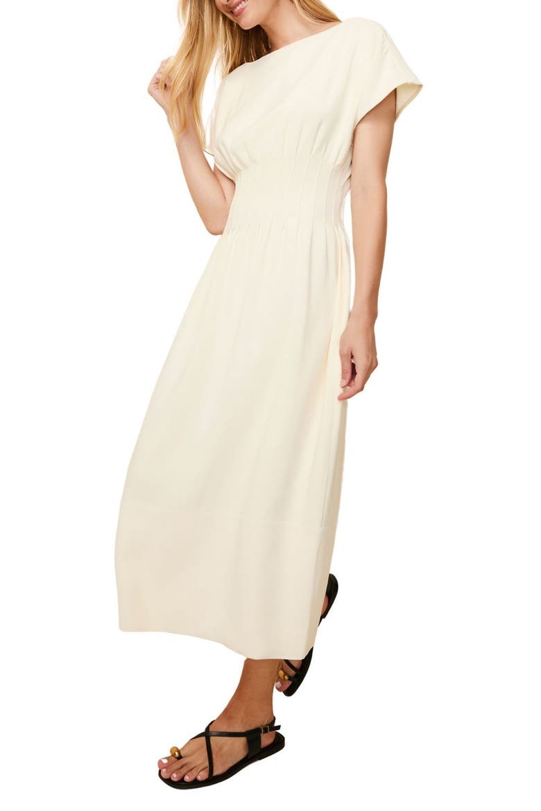 The Greer Shaped Waist Midi Dress, Main, color, CLAY