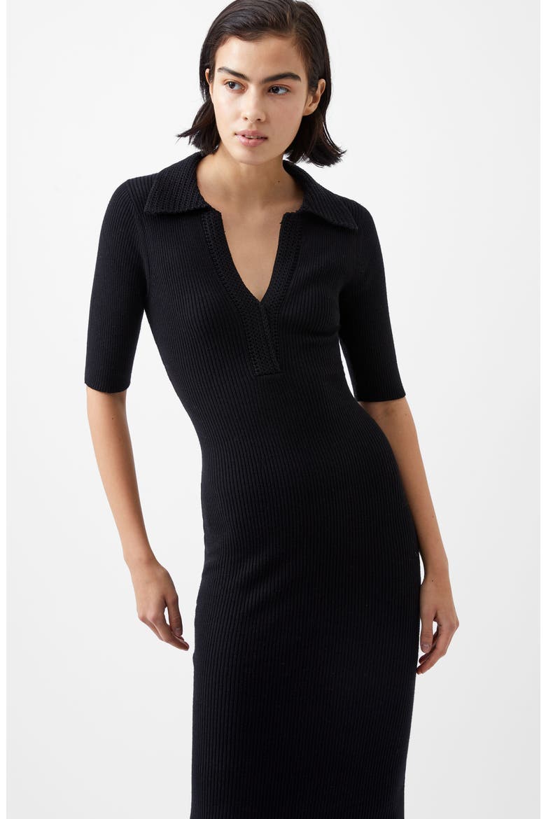 Cosysoft Polo Rib Midi Sweater Dress, Alternate, color, BLACK