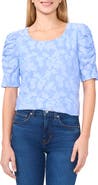 CeCe Floral Jacquard Ruched Sleeve Top