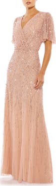 Mac Duggal Women’s Embellished Flutter Sleeve Evening Gown