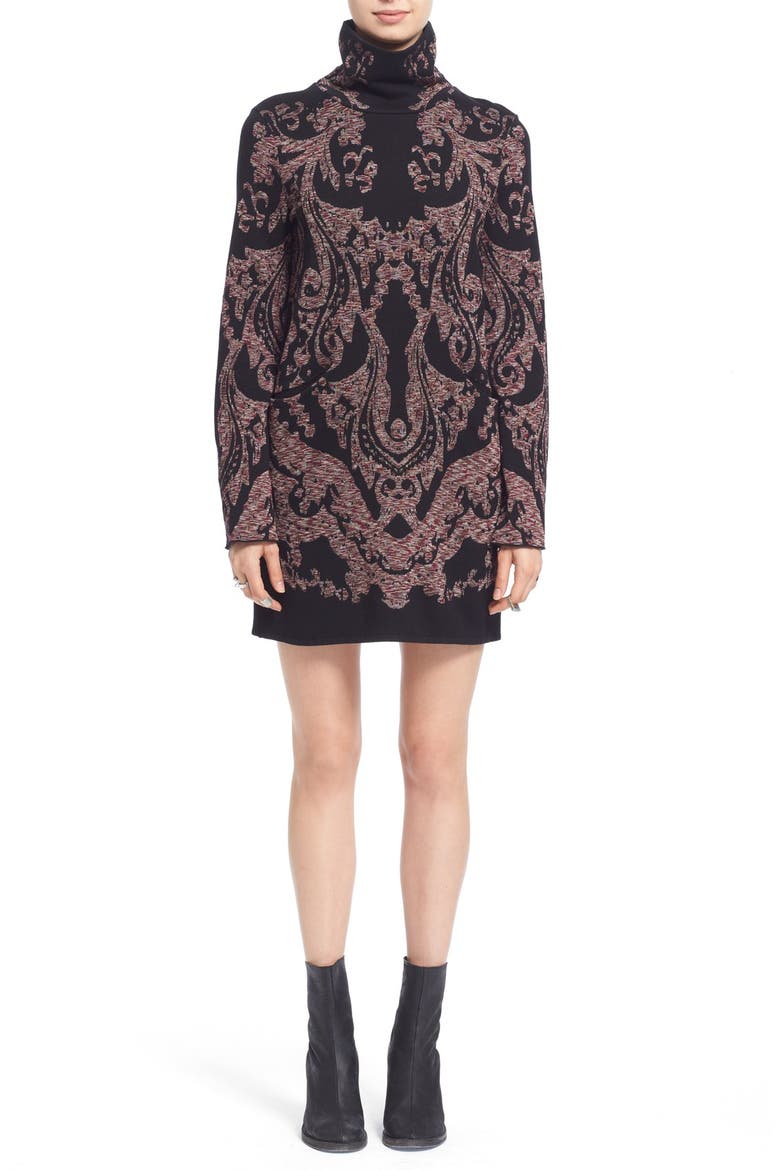 'Modern Love' Turtleneck Minidress, Alternate, color, BLACK COMBO
