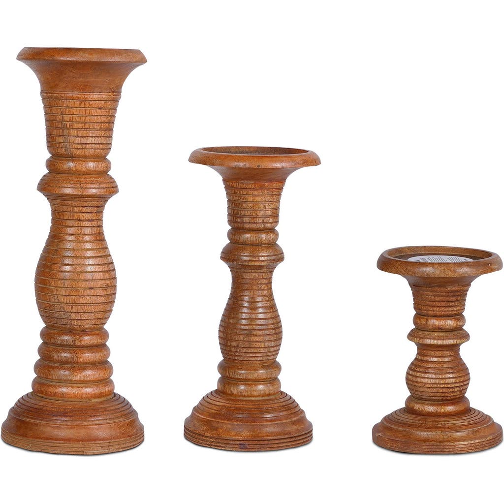 Mela Artisans Jharna Pillar Candleholder Set In Brown