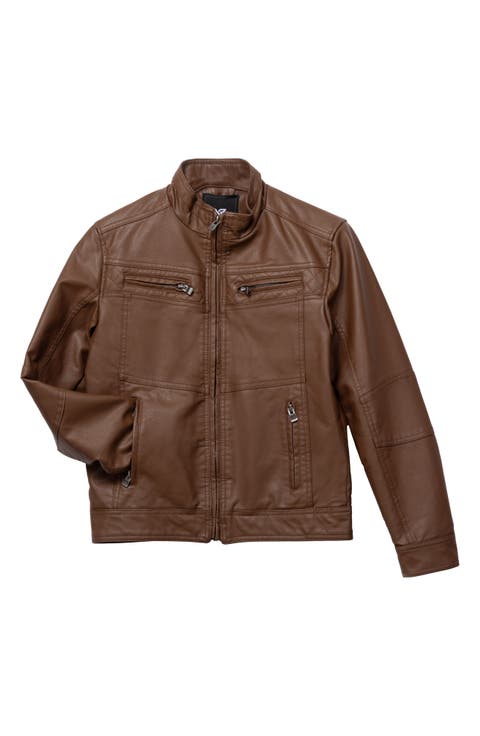 Faux Leather Casual Motorcycle Jacket (Big Boys)