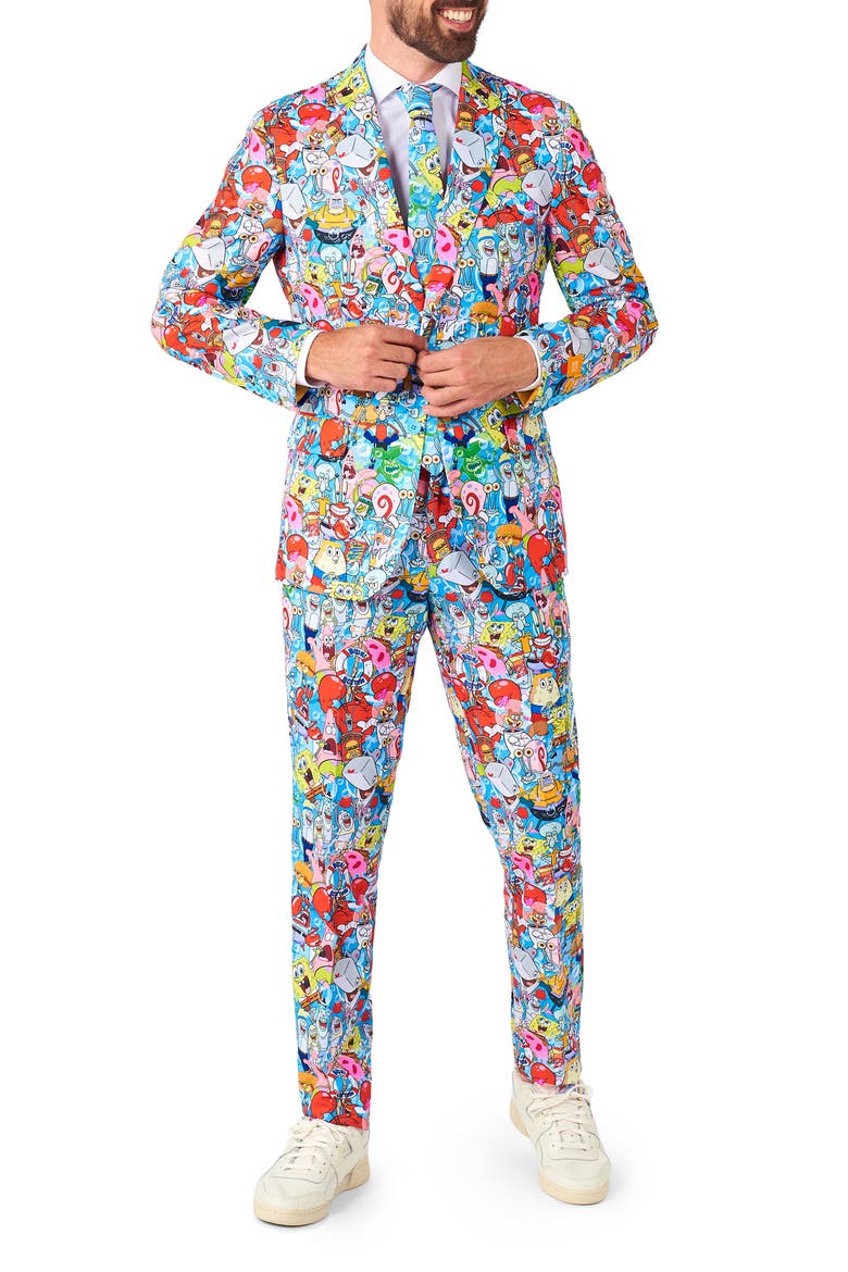 SpongeBob Frenzy Two-Piece Suit & Tie Set, Main, color, BLUE