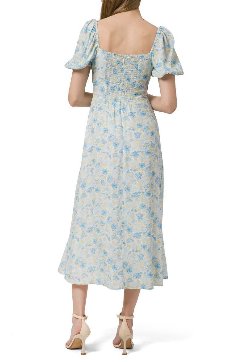 Floral Print Puff Sleeve Dress, Alternate, color, BLUE MINI ROSES