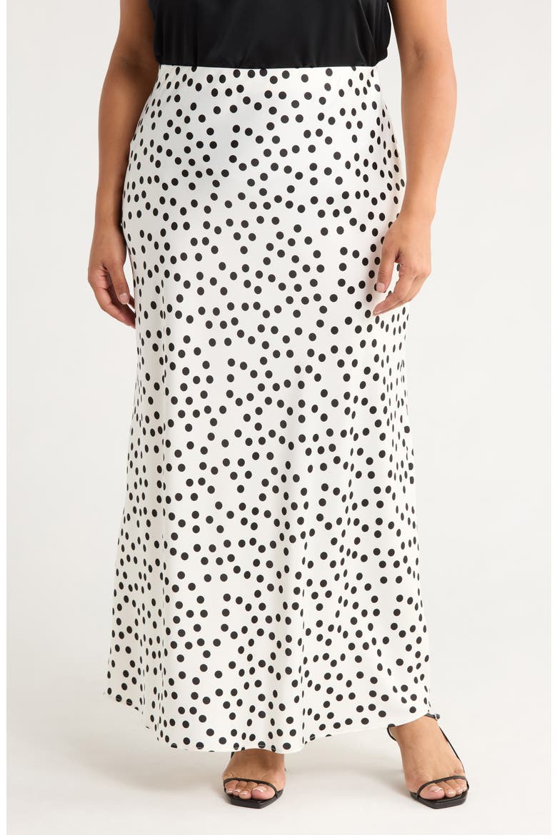 Polka Dot Satin Maxi Skirt, Main, color, WHITE/ BLACK