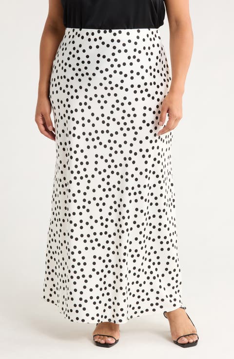 Polka Dot Satin Maxi Skirt (Plus)