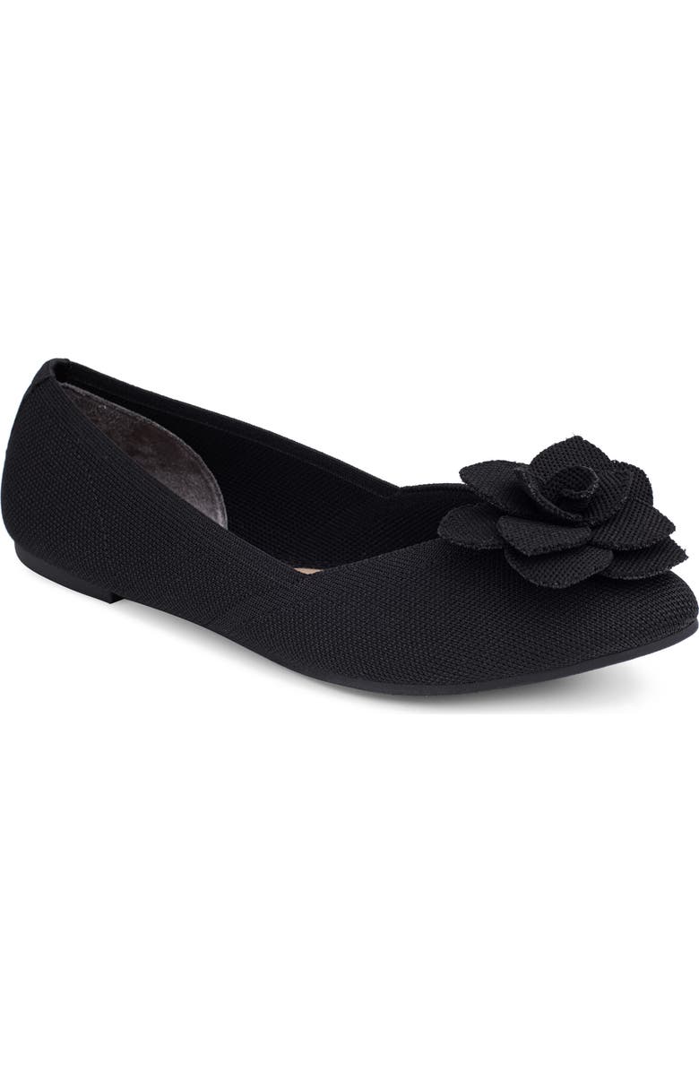 Me Too Alaya Floral Appliqué Mesh Flat, Main, color, Black