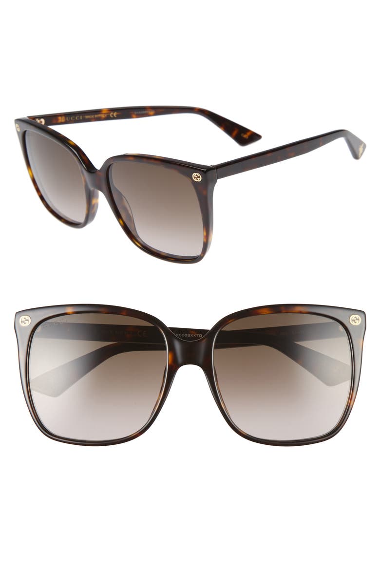 57mm Gradient Square Sunglasses, Main, color, HAVANA/ BROWN