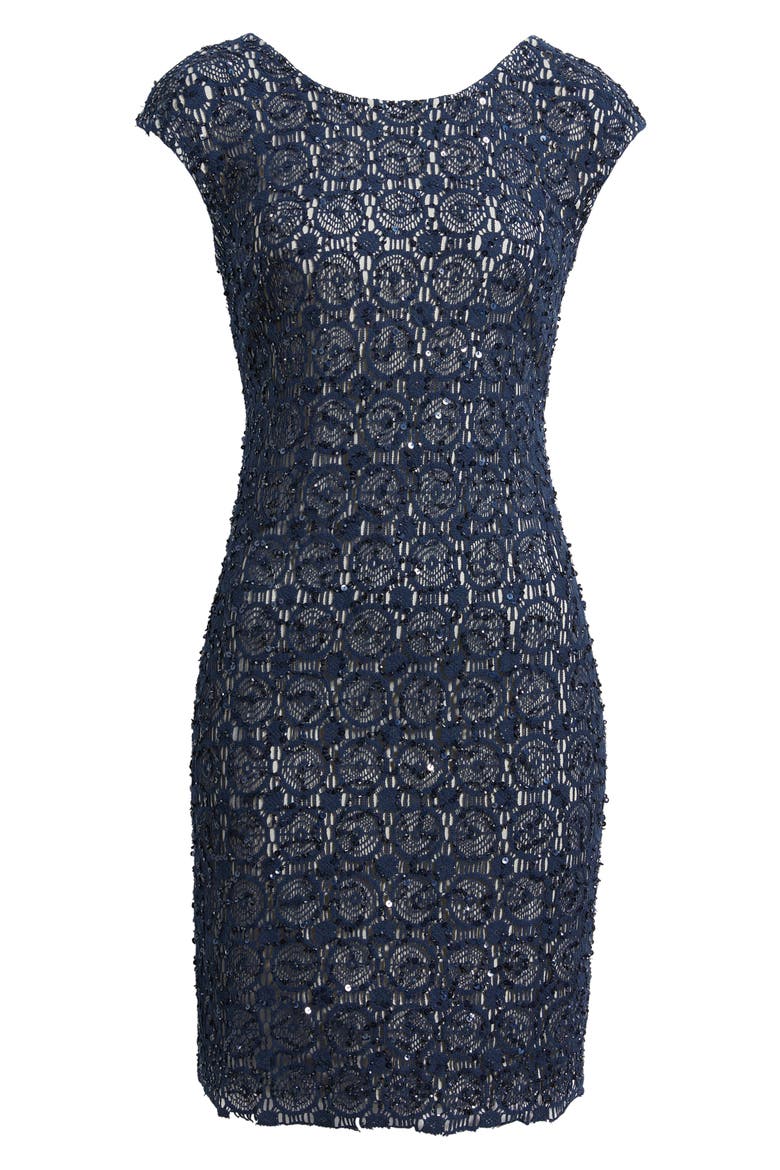 Open Stitch Cocktail Dress, Alternate, color, NAVY