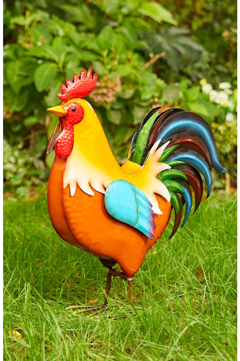 21"H Metal Rooster Garden Statue Indoor Outdoor Sculpture, Alternate, color, Orange