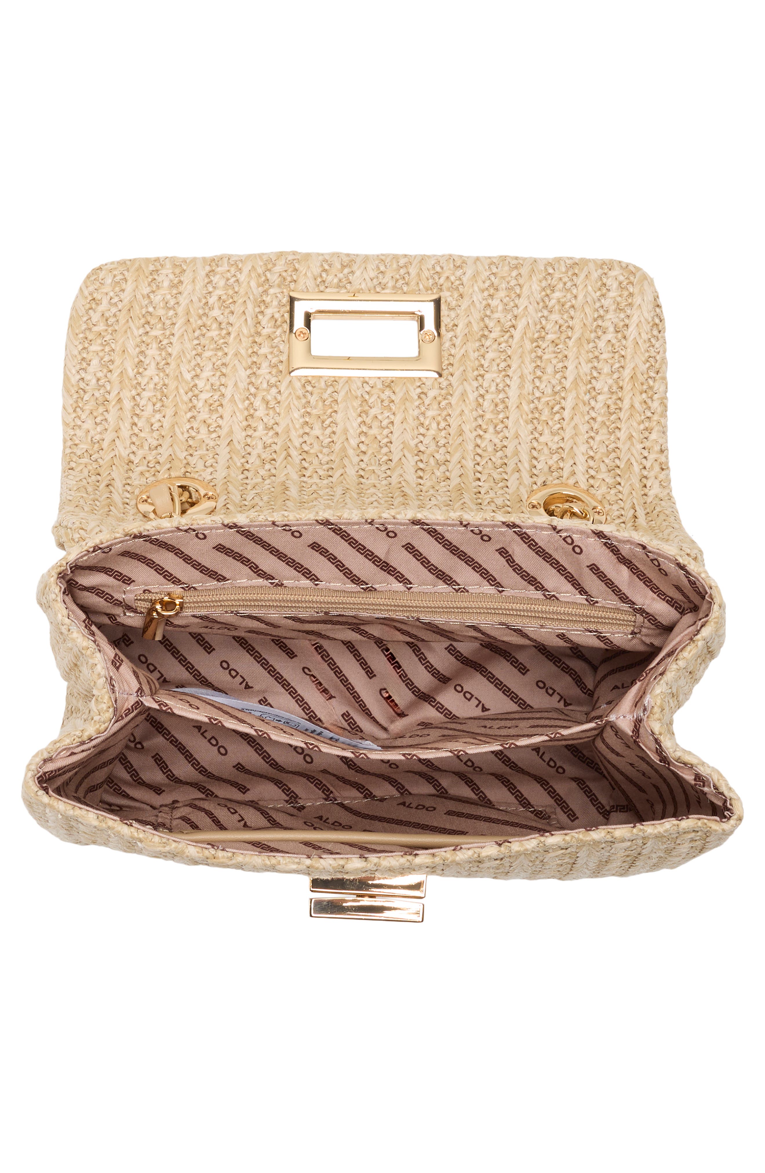 ALDO Charm Raffia Shoulder Bag, Alternate, color, Natural