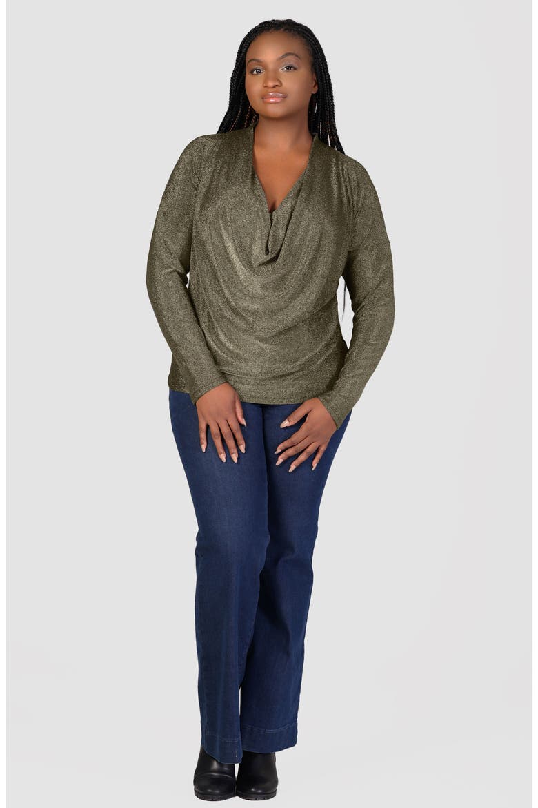 Shimmer Knit Cowl Neck Top, Alternate, color, GOLD