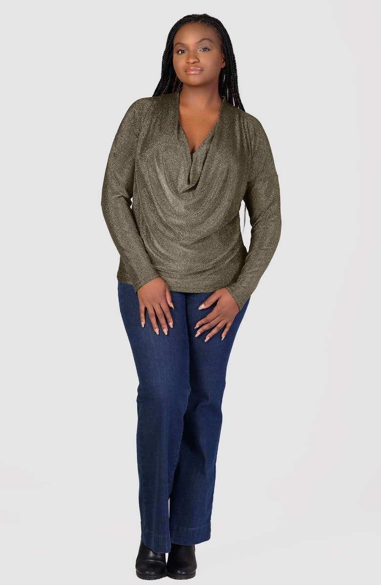 24seven Comfort Apparel Shimmer Knit Cowl Neck Top, Alternate, color, Gold