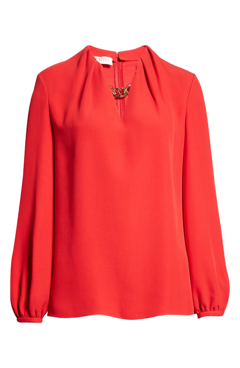 Valentino Garavani Cady Logo Chain Silk Blouse, Alternate, color, 