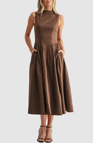Mila Mae Mock Neck Drop Waist Fit & Flare Midi Dress