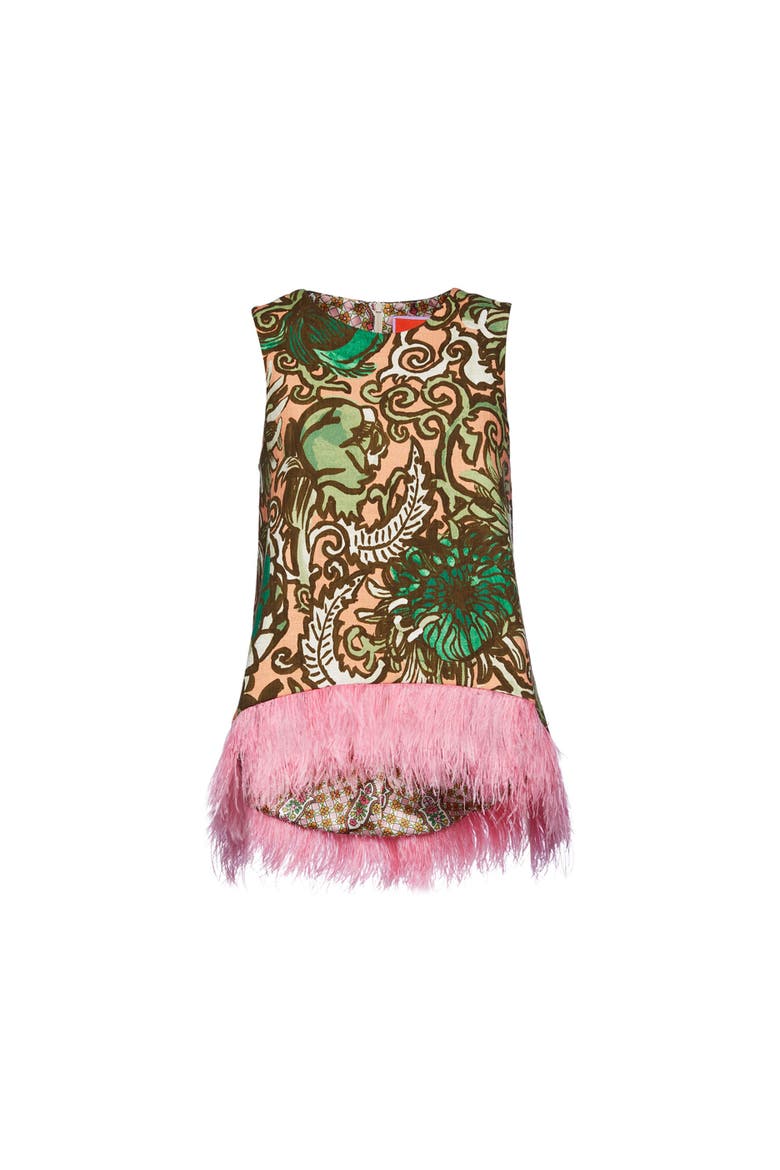 La Scala Top With Feathers Anemone Pink Olive, Alternate, color, Anemone Pink Olive