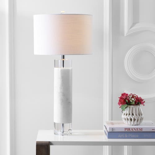 Jonathan Y Designs Hunter 32in Marble & Crystal Table Lamp In White/clear