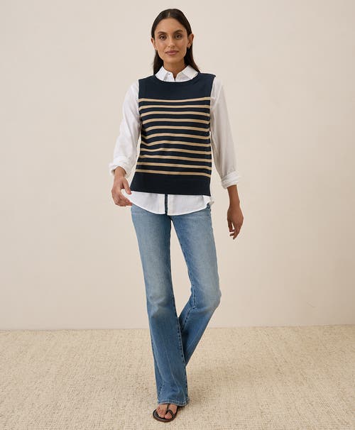 Pact Organic Cotton Classic Fine Knit Shell In Encinitas Stripe Midnight Blue