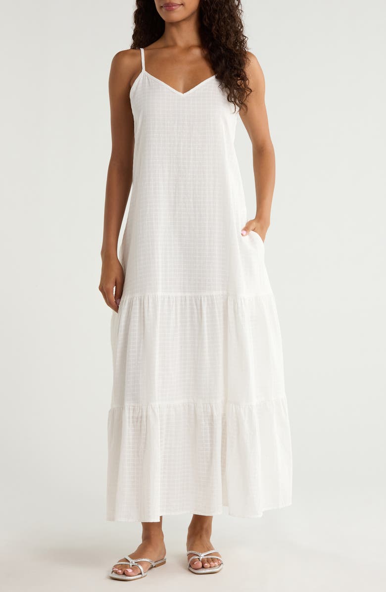 Elan Tiered Maxi Cover-Up Dress, Main, color, White