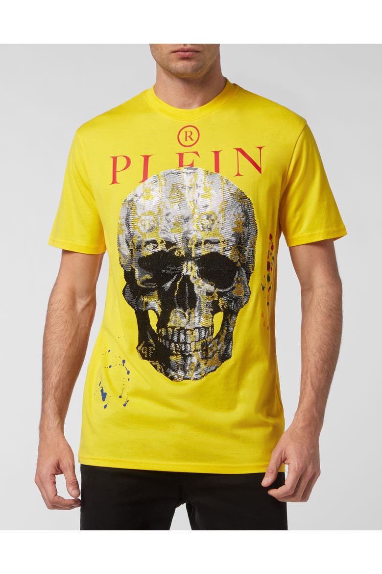 T-Shirt Round Neck Ss With Crystals Men, Main, color, yellow